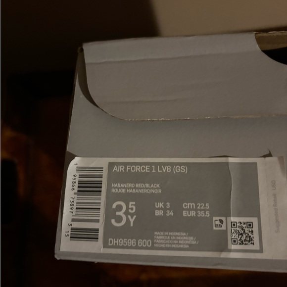 Nike Air Force 1 LV8 (GS) Habanero Red/Black Box Label - Picture 2 of 6